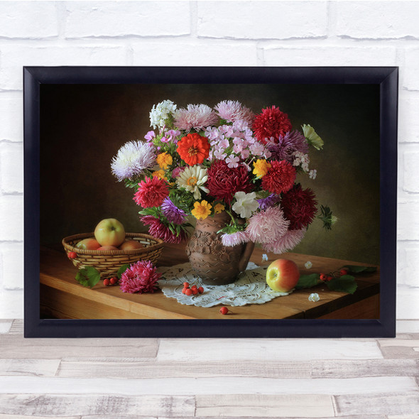Bouquet Flowers Apples Apple Fruit Basket Vase Flower Flora Wall Art Print
