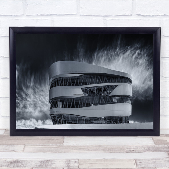 Building Architecture White, Black Windows Clouds Spreading Wall Art Print