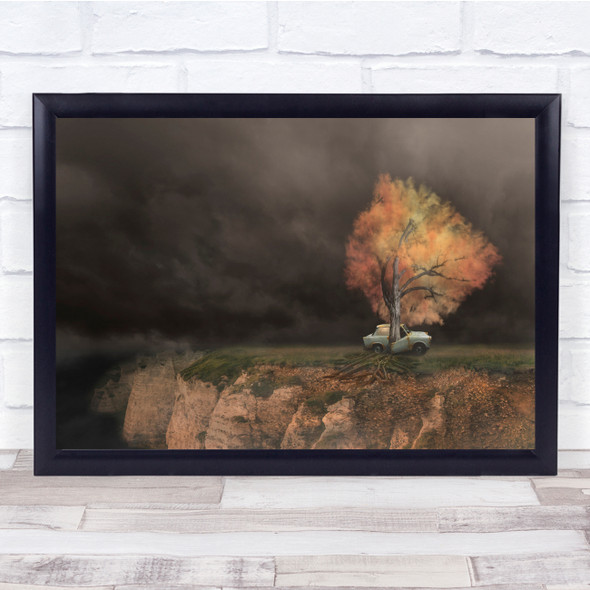 Car Creative Edit Tree Lonely Ledge Cliff Cliffs Travel Old Wall Art Print