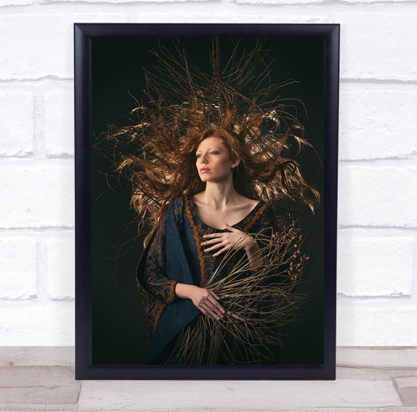 Hair Medieval Renaissance Vintage Portrait Girl Model Woman Wall Art Print