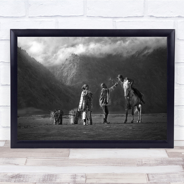 Horse Grass People Landscape Bromo Animal Ride Riding Smoke Wall Art Print