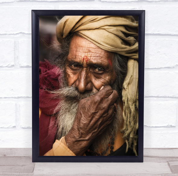 India Pushkar Traditional Hindu Hindi Red Yellow Beard Eyes Wall Art Print