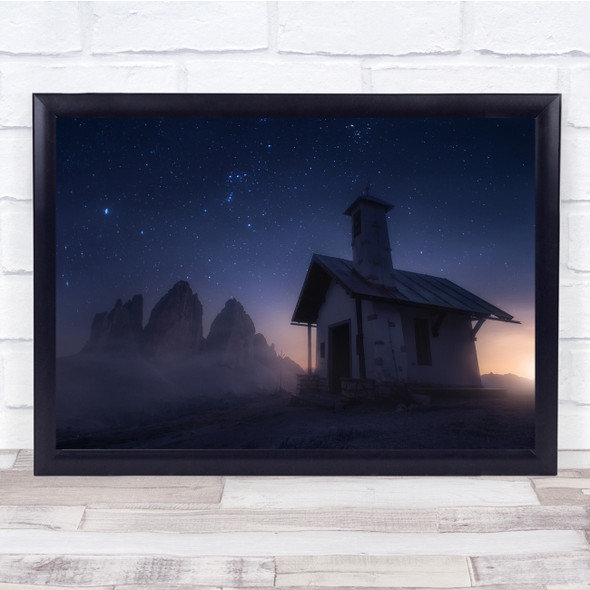 Night Trecime Landscape Dolomites Mood Stars Italy Mountain Wall Art Print