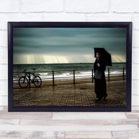 Rain Clouds Sky Walk Mood Lady Oostende Promenade North Sea Wall Art Print