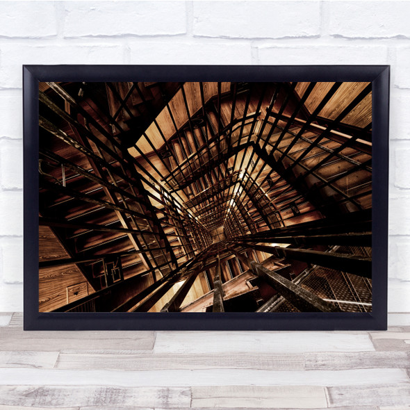 Stairs Staircase Architecture Perspective Brown Wood Wooden Wall Art Print