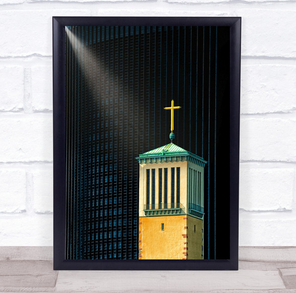 Steeple Dark Background Beam Frankfurt Germany Architecture Wall Art Print