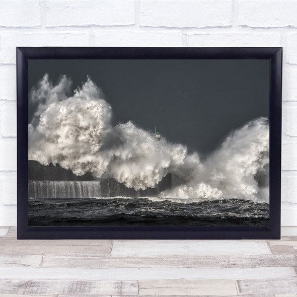 Tower Lighthouse Splash Drama Dramatic Water Wave Waves Sea Wall Art Print