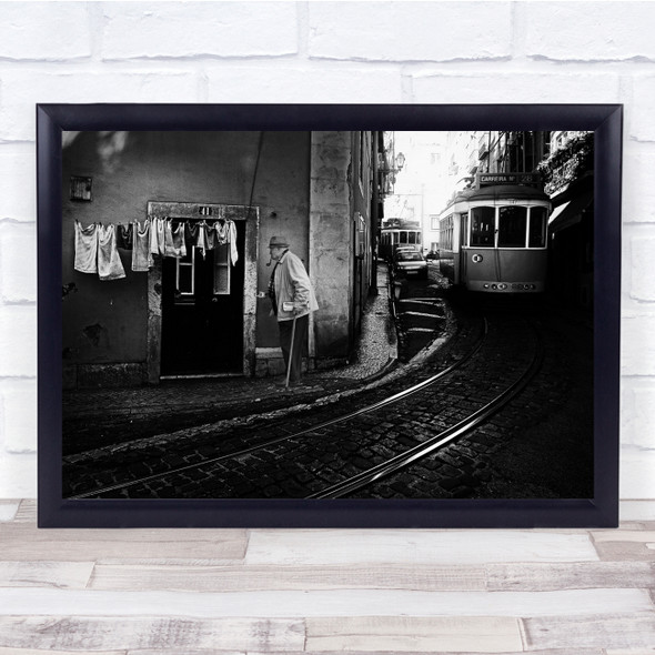 Train Tram Metro Car Transportation Pipe Man Old Cane Stick Wall Art Print