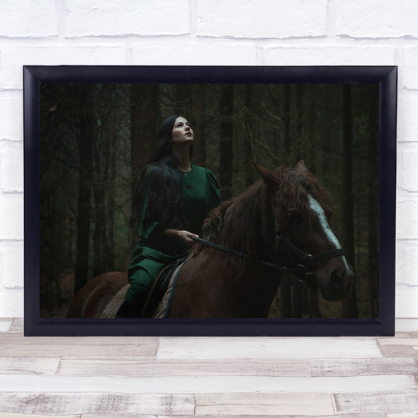 Woman Girl Horse Ride Riding Animal Forest Portrait Fantasy Wall Art Print