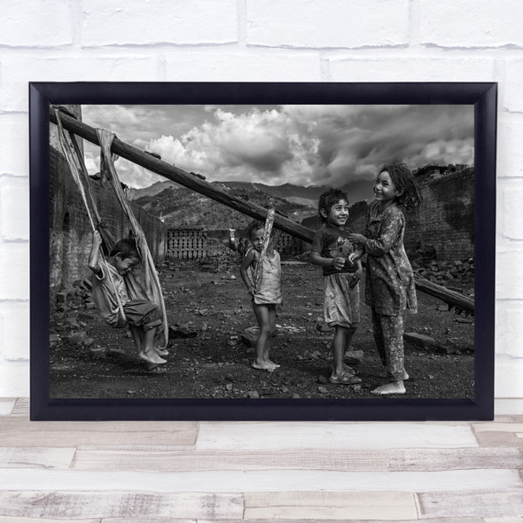 Children Black & White Black White Kathmandu Nepal Np Village Rural Print