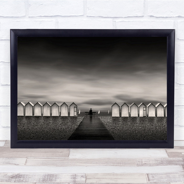 Landscape Black & White Sea Beach Cabin Summer France Panoramic Hut Print