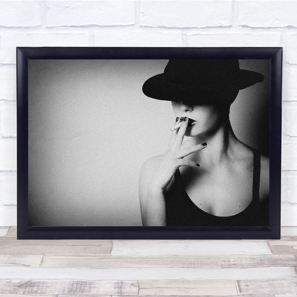 Portrait black and white Hat Grain Attitude Cigarette Smoking Woman Print