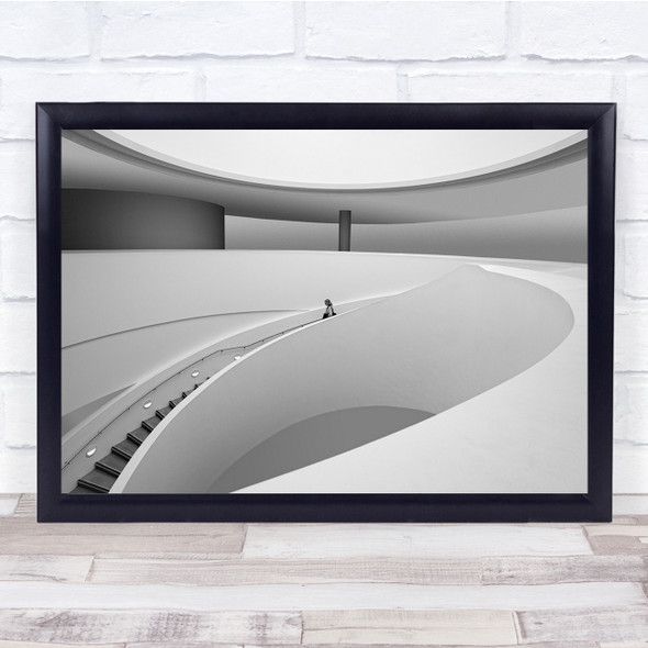 Architecture Abstract Spiral Staircase Minimal Black White Wall Art Print