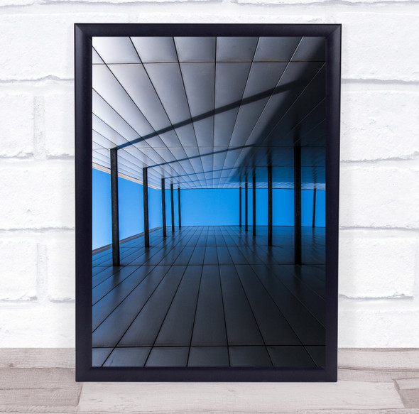 Architecture Blue Geometry Grid Lines Perspective Abstract Wall Art Print