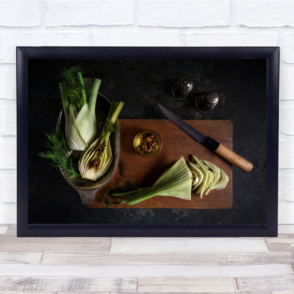 Fennel Brown Chopping Board Rustic Knife Cooking Vegetable Wall Art Print