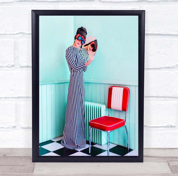 Girl Life Reflection Glasses Time Mirror A Vague red chair Wall Art Print