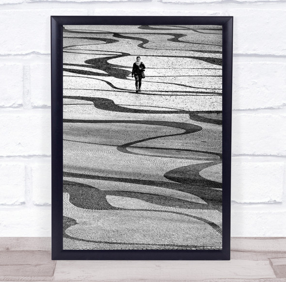 Ground Woman Walking Portugal Abstract Waves Street Lisboa Wall Art Print