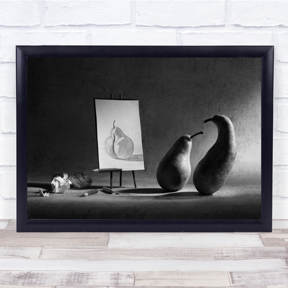 How Did You Dare To Draw Me Like This Pear black and white Wall Art Print