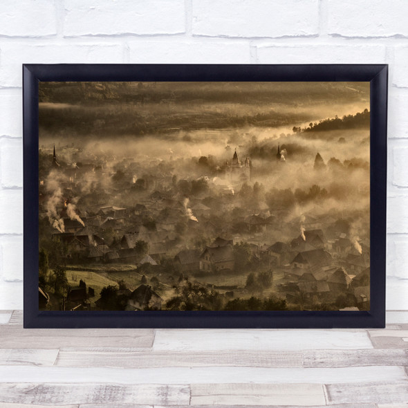 Landscape Atmosphere Autumn Fall Mist Haze Fog Smoke House Wall Art Print