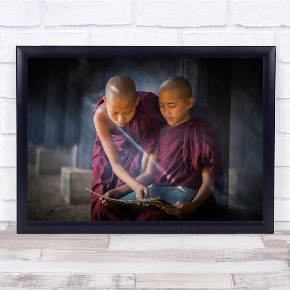 Myanmar Burma Monk Monks Novice Light Boys Paper Old Bagan Wall Art Print