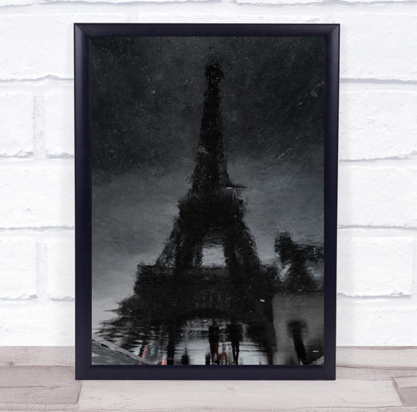 Paris Rain Reflection Asphalt Water Trocadero Eiffel Tower Wall Art Print