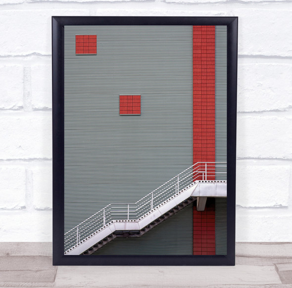 Szczecin Facade Lines Abstract Red Point Stairs Industrial Wall Art Print