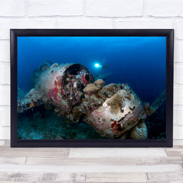 Underwater Wreck Airplane Plane Propeller Fighter Aircraft Wall Art Print