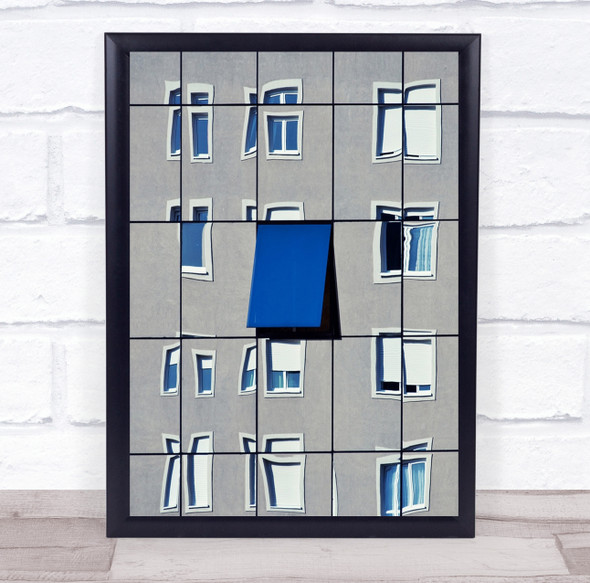 Architecture Abstract blue Windows Reflection Squares Glass Facade Print