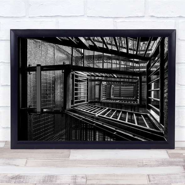 Black & White Architecture Lines Stairs Metal Staircase Industrial Print