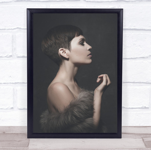 Portrait Woman Studio Light Portrait. Julia short hair fluffy coat Print