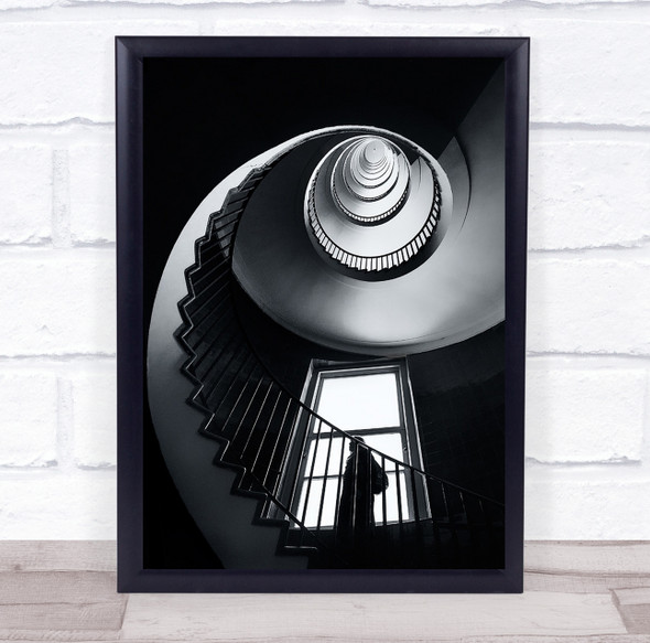 Stairs Spiral Person Architecture Interior Black & White Staircase Print