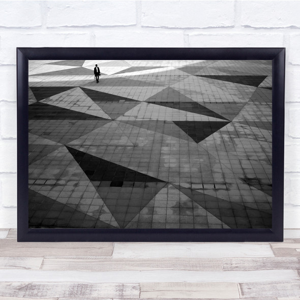 Street Shapes Geometry Pattern Man black and white Square Triangle Print