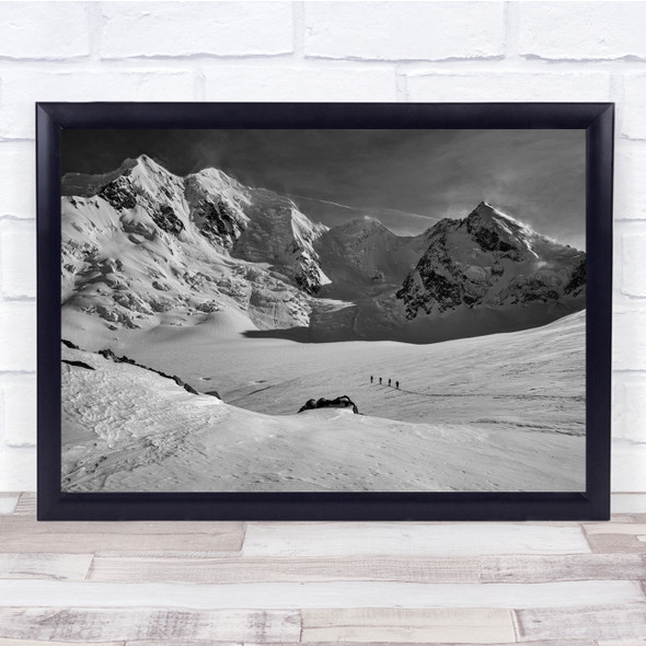Black & White Mountain Adventures Travelling Snowy Skiing Wall Art Print
