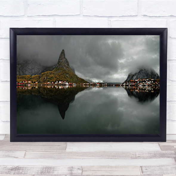 Landscape Reine Norway Seascape Reflection Serene Morning Wall Art Print