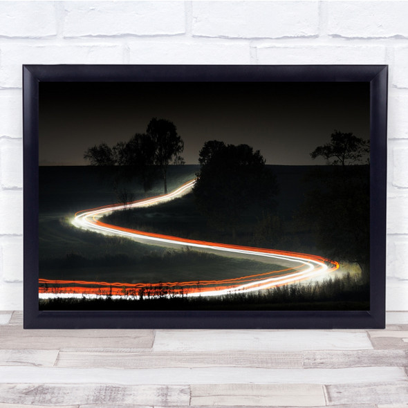 Night Taillight Road Motion Long Exposure Curve Way Speed Wall Art Print