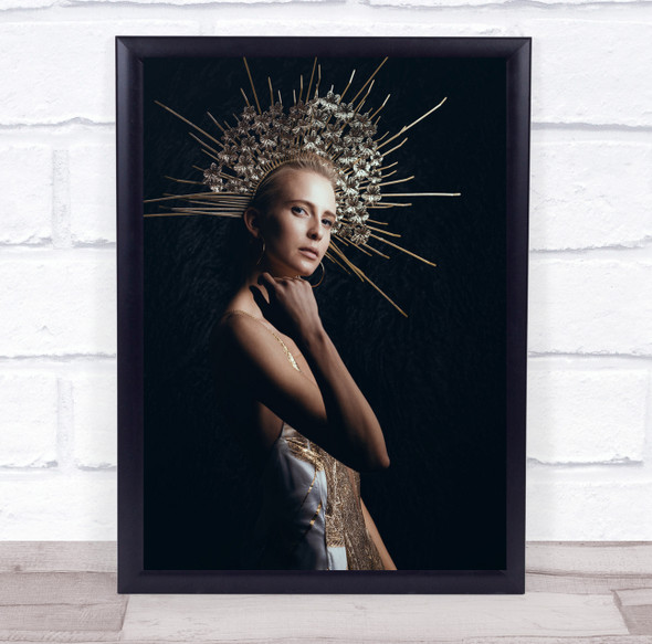 Not An Abstract Again! golden dress woman spiked headwear Wall Art Print