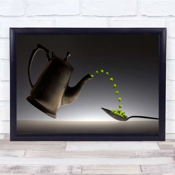 Pea Teatime Green Fun Humour Restaurant Food Spoon Teapot Wall Art Print