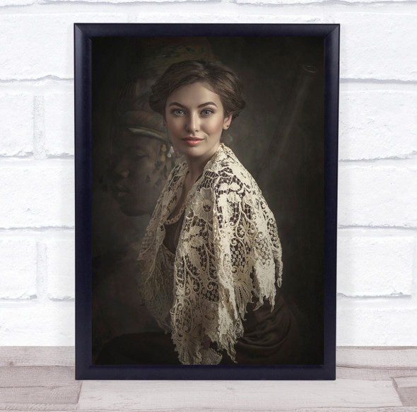 Portrait Fine Art Painting Happy expression white netting Wall Art Print