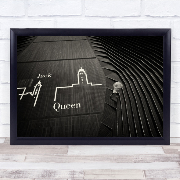 Queen woman umbrella building line drawn jack Black White Wall Art Print