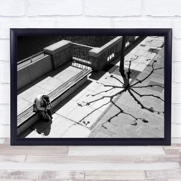 Shadow Street Bench Person Sitting Tree Sidewalk Pavement Wall Art Print