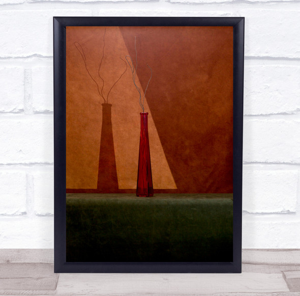 Still Life Orange Vase Twig Diagonal Shadow Fallen Leaves Wall Art Print