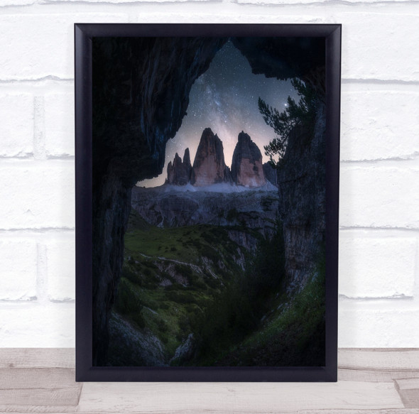 Watching The Stars In Cave Of Tre Cime mountain landscape Wall Art Print