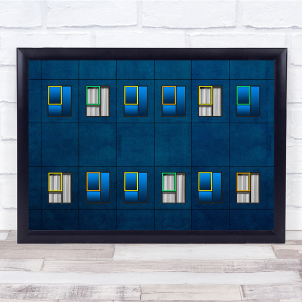 Architecture Abstract Windows Lines Blue Geometry Shapes Wall Art Print