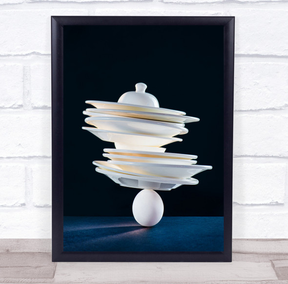 Balance Egg Stack Dishes Fragile Plate Kitchen Housework Wall Art Print