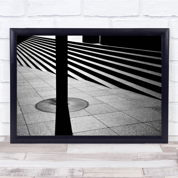 Black & White Steps black shadows lamp post bricks tiles Wall Art Print