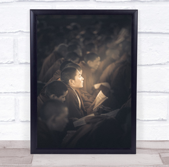 Chanting Of Scriptures Asian people ray of light reading Wall Art Print