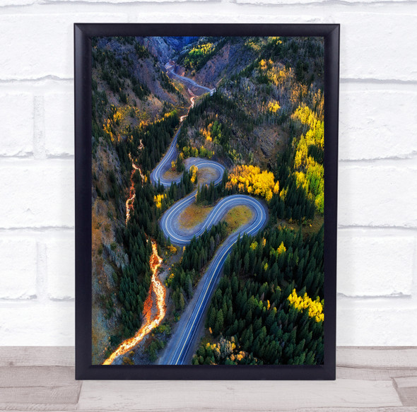 Colorado Winding Road Drone Autumn Fall River USA Aerial Wall Art Print