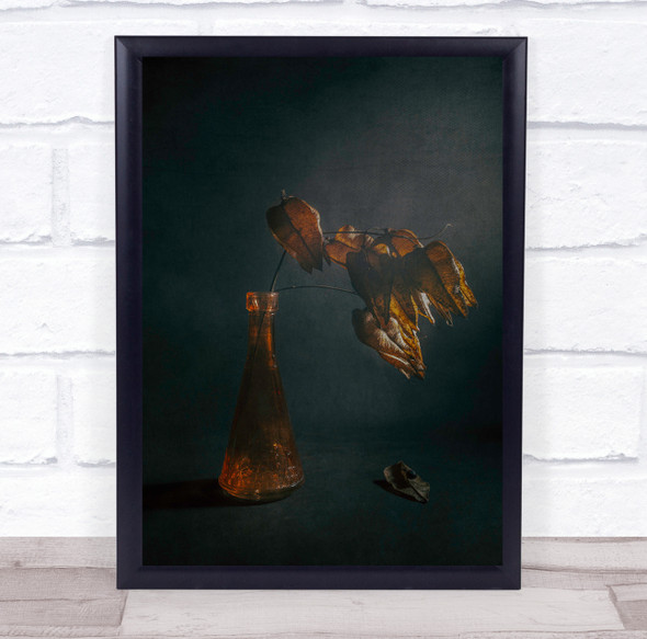 Dark Blue Orange Colour Artsy Painterly Moonstruck plant Wall Art Print