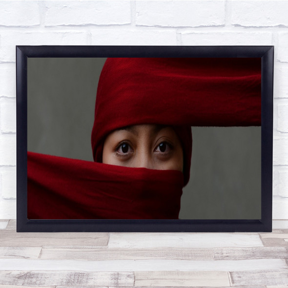 Eyes Panorama Red Veil Ninja Scarf Portrait Surveillance Wall Art Print