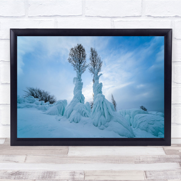 Lake Michigan Ice Tree Sculpture Warmth In The Cold snow Wall Art Print
